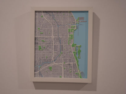 Chicago 3D Street Map - Framed